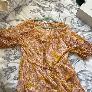 Anthropologie Embroidered Pink and Yellow Floral Long Duster Dress -